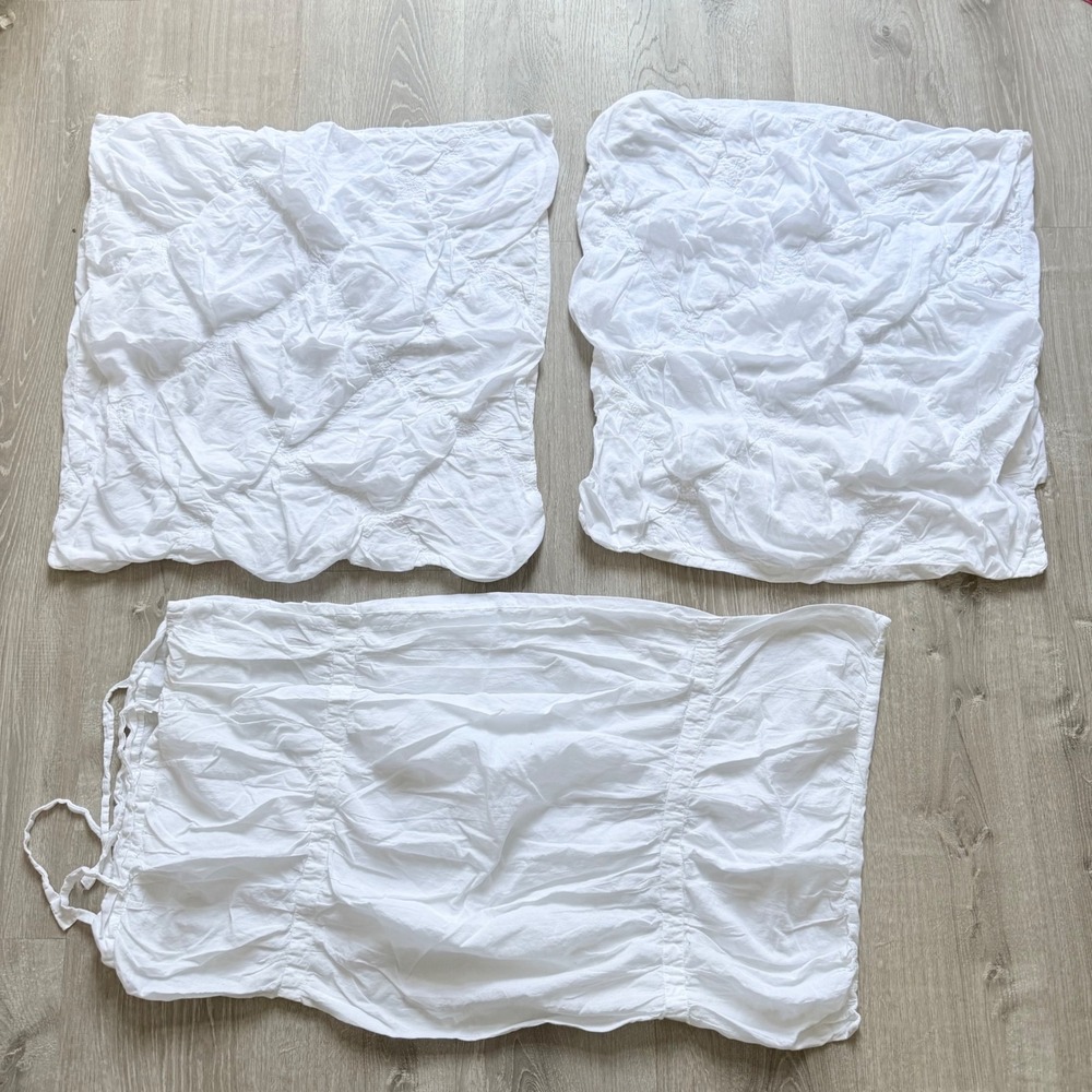 Pottery Barn White Accent Pillow Case Bundle Ruched Lumbar & Square Shams Set 3